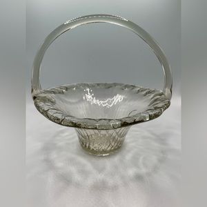 Vintage Easter Basket - Clear Glass - Hand Blown - 7.5” h x 7.5” w!
